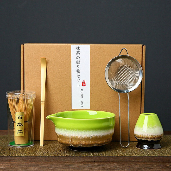 日式抹茶茶具套裝，含抹茶碗、茶筅、茶勺, 1個, 变拉丝抹茶碗5件套（贤+盒子, 变拉丝