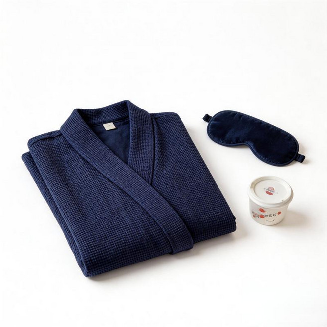 좋은 하루 속건 와플샤워가운 홈웨어로 남녀공용, 1개, 남성용 네이비