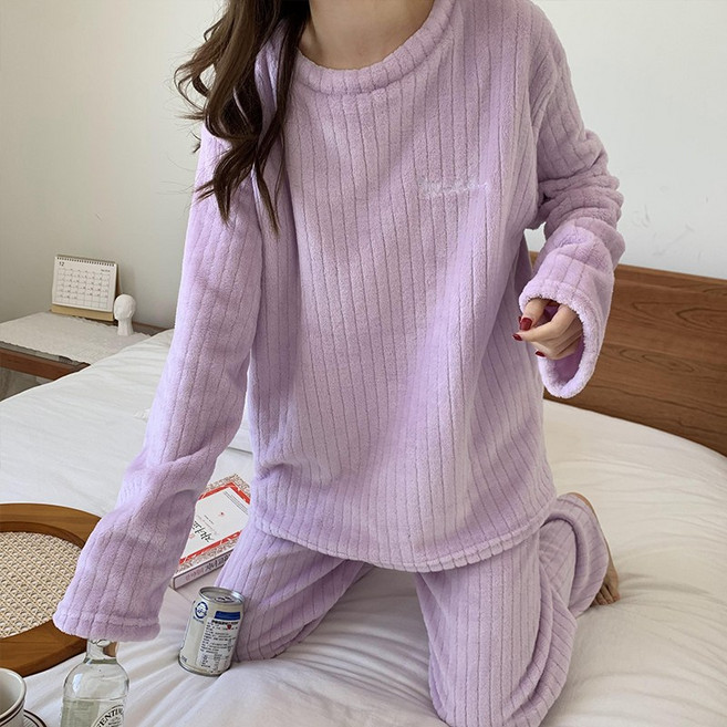 梨卡 珊瑚絨女款居家服套裝 冬季保暖絨毛睡衣 舒適親膚 紫色款 BR1620