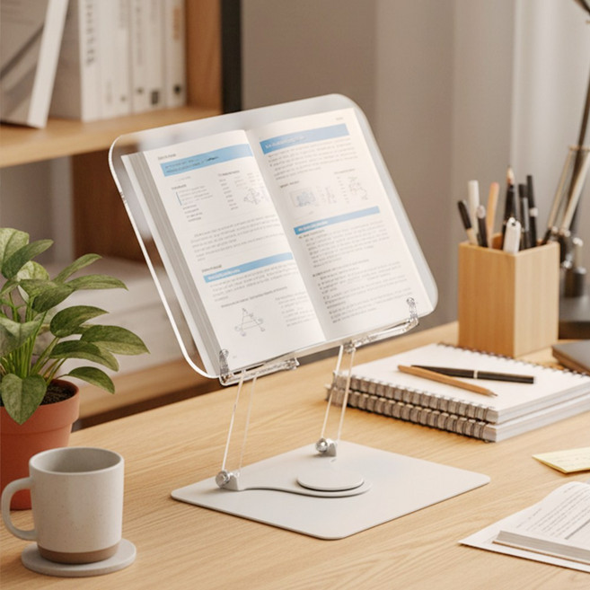 높이조절 휴대용 독서대 회전 접이식 경량 거치대, 투명
