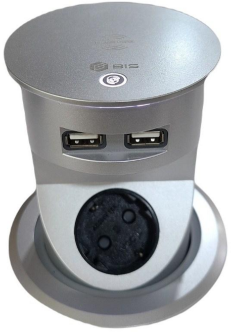 책상 식탁 싱크대 매립콘센트 전동 원터치 팝업 콘센트 핸드폰 무선충전 BIP-201W, 실버, 1개