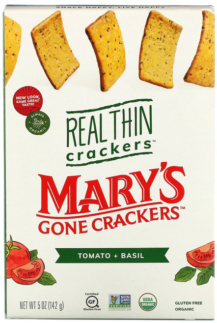 Marys Gone Crackers 리얼 씬 크래커 토마토 & 바질 5 oz (142 g) 2팩, 1개, 142g