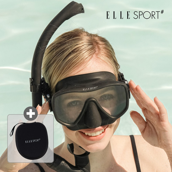 엘르 스노클링 마스크 세트 퍼지기능 수영장 물안경 세트, 블랙SET(10세~성인)