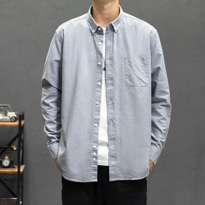 jacq 大尺碼男士長袖襯衫 素色牛津紡寬鬆純棉襯衫