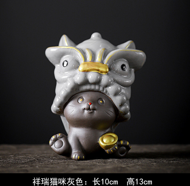 紫砂茶寵擺件招財貓陶瓷存錢罐貓咪只進不出儲蓄罐卡通小貓裝飾品, 招財貓存錢罐(汝白款)