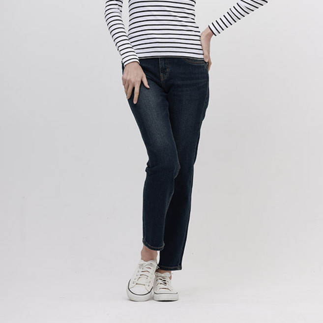 [잠뱅이] 여성 밴드 절개 스톤 워싱 데님 팬츠 다크블루