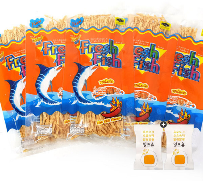 어포 최강자 피쉬스낵 매콤한맛(85g) x 5봉 (+밀크츄 2개 포함), 85g, 85g