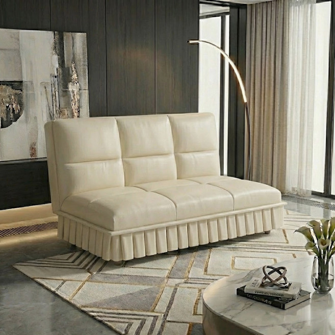 미스티 접이식 등받이 가죽 1인용 소파 MTL25, 아이보리-60cm