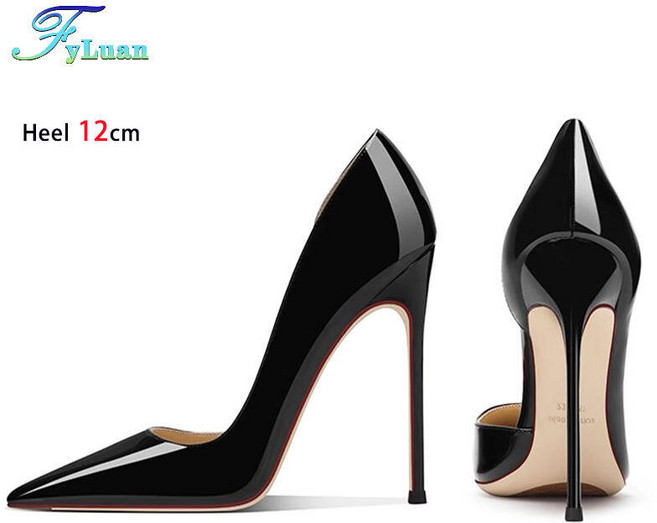 하이힐 바프용 촬영용 612CM 스틸레토 패션 지적 발가락 여성을위한 야외 신발 블랙 PU 가죽 여름 사무 작업 우아한 숙녀 펌프