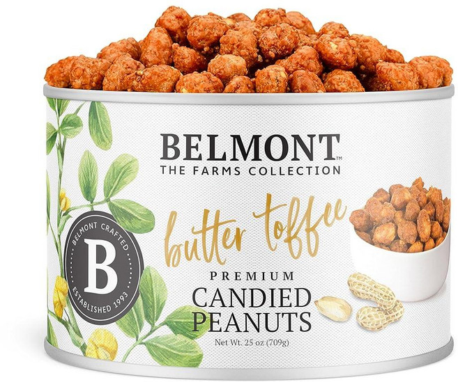 Belmont Peanuts 칵테일 크런치 믹스 532.3ml(18온스) (1팩) | 피칸 버터 토피 버지니아 땅콩 참깨 스틱 라이스 스틱 시즈닝 땅콩 | 간단한 성분, Butter Toffee, 25 Ounce (Pack of 1), 709g, 1