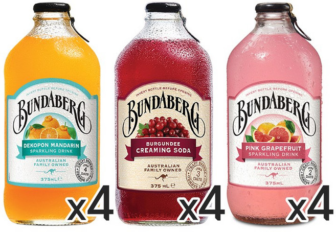 분다버그 데코폰 만다린4 버건디 크리밍소다4 핑크자몽4, 12개, 375ml