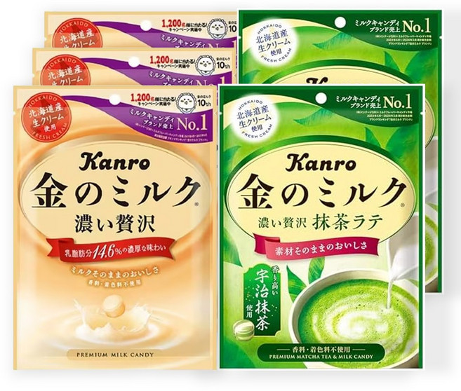 칸로 금의 밀크 캔디 80g 녹차 캔디 61g (밀크 3개 녹차 2개) 일본 킨노 우유 사탕 5개 묶음