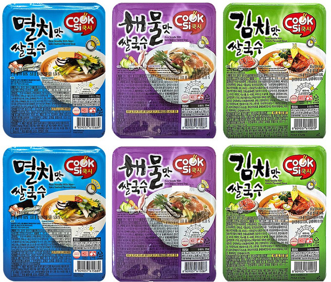 쿡시 쌀국수 92g 3종 2개씩 (멸치맛+해물맛+김치맛), 1개