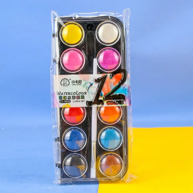 티에이치 단색 수채화 페인트 세트 금속 글리터플라스틱 상자 안료 페인팅 학생 12 색 18 24 36 색, 04 12 Colors, 1