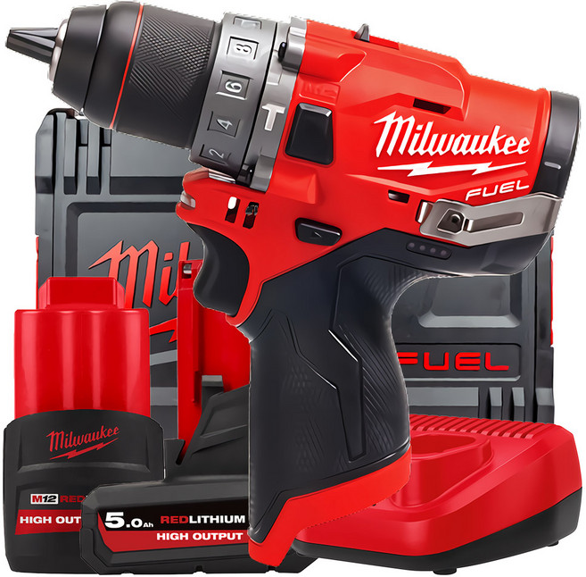 밀워키 M12 FPD2-5252X 충전 해머드릴 12V 2.5 / 5.0Ah 고출력 배터리 2개 세트, 1개