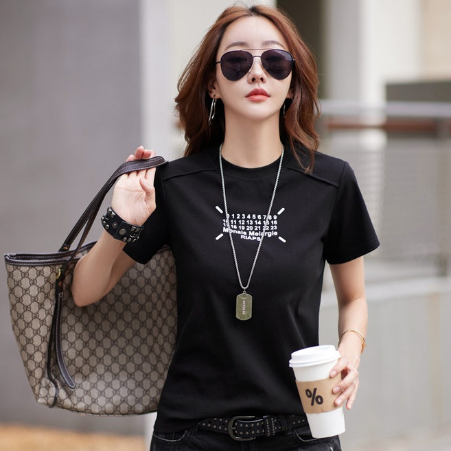 NEW 캐쥬얼 여성 레터링 티셔츠/라운드넥 반팔/면티/여름 여자 쿨링 반팔티/슬림핏 상의/빅 사이즈 티셔츠 6가지 색상