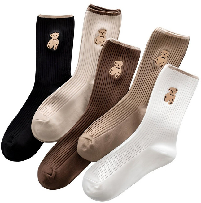 [5개1세트] 보리보리 여성 곰 5컬러 중목 패션 양말