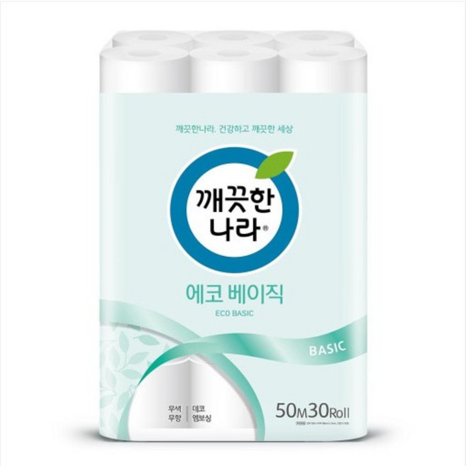 깨끗한나라 에코 베이직 2겹 롤화장지, 50m, 30개입, 1개