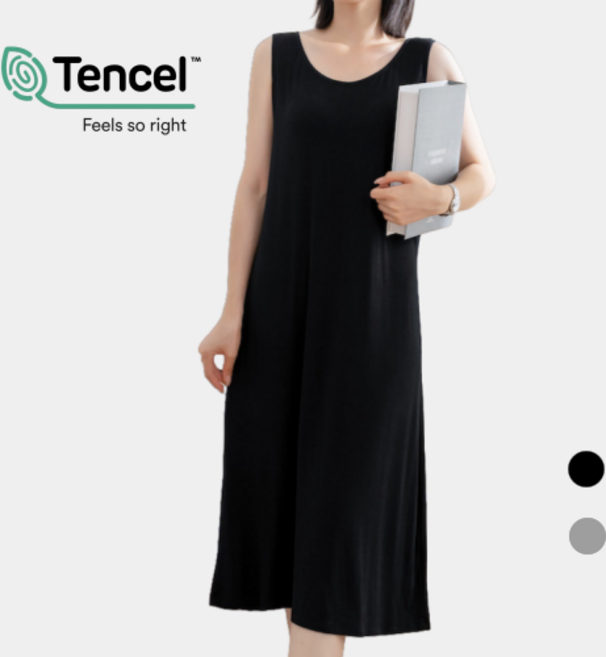 리치블랑 여성 모달 브라탑 홈웨어 캡내장 민소매 롱 원피스 잠옷