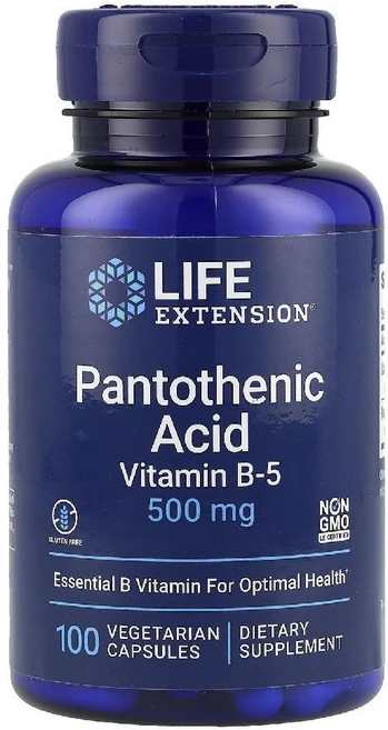 라이프익스텐션 판토텐산 비타민B5 500mg + 칼슘 100캡슐, 1개, 100정 - 쿠팡