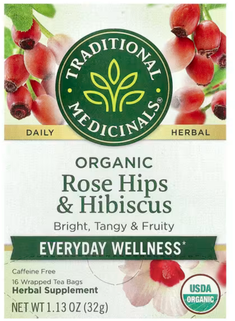 Traditional Medicinals 로즈힙 히비스커스 디카페인 티백, 1개, 16개입, 32g
