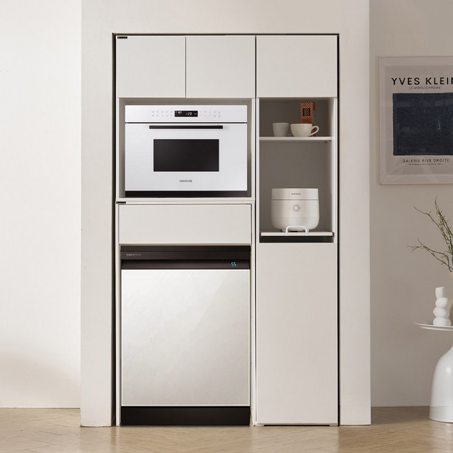 블랑누보 모덴 식기세척기장 밥솥선반 주방 빌트인 냉장고옆 수납장 세트, 화이트, 화이트