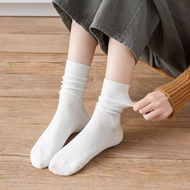 여성 긴목 골지 발목 무쪼임 면 양말 6켤레