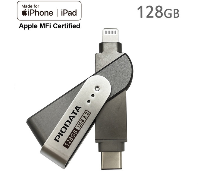 PIODATA iXflash 128GB 蘋果MFi認證 雙介面隨身碟 USB3.2高速傳輸, 1個