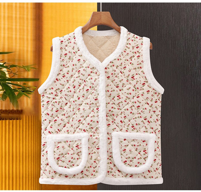 빅사이즈 촌캉스 양털 누빔 꽃무늬 할머니조끼 4color