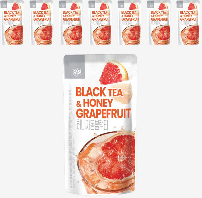 발란스그로우 편의점 파우치 음료 허니자몽 블랙티 꿀 자몽 홍차 홈카페 음료, 8개, 320ml