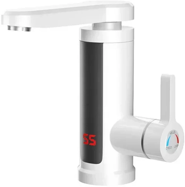 전기 인스턴트 히터 수도꼭지 리스 온수기 탭 전기 온수 탭 LCD 온도 디스플레이 360 ° 혼합, 02 EU, 02 WHITE
