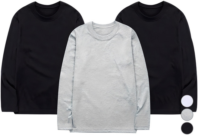 어반티 남녀공용 통기성 30수 라운드 무지 긴팔 쭉티 3p 세트