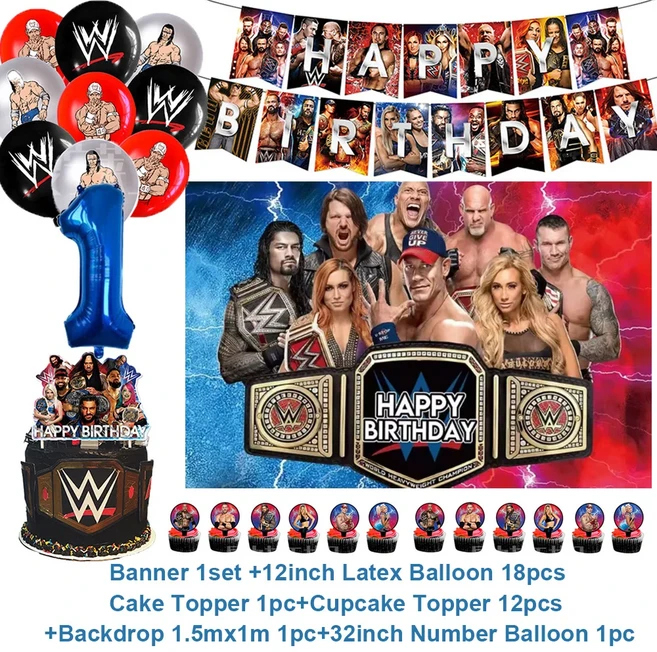 W&Wrestling 트라이애슬론 소년 생일 파티 장식 레슬링 복싱 경기 숫자 풍선 케이크 토퍼 용품, 01 기타, 01 기타, 23 1set B-1