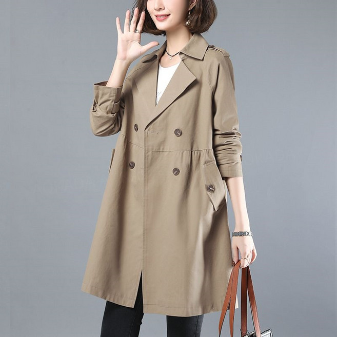 AOKADA 여성 봄 가을 루즈핏 트렌치 하프 코트 여자 간절기 반코트 바람막이
