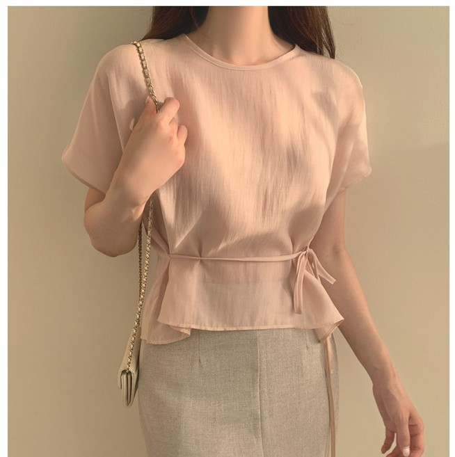 (그레이당일) 르메 텐셀 블라우스 허리끈 반팔블라우스 하객룩