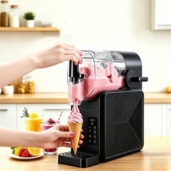 [CYLIFE] 가정용 220V 스마트 자동빙수기 아이스크림 메이커 온도제어 자동세척 업소용 고속냉각 슬러시 기계 젤라또 메이커 제조기, 블랙