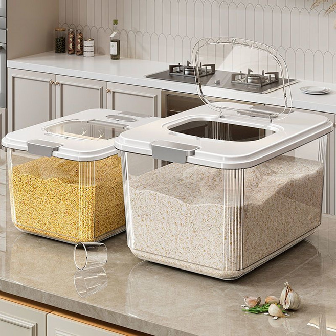 style dr 가정용 초대형 용량 쌀통 계량 쌀통 쌀독 잡곡통 방충 쌀 보관통, 화이트, 1개