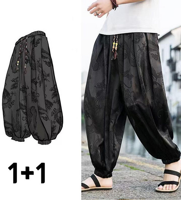 JUSTFEELING 1+1 남성 남자 여름 무늬 조거 팬츠 오버사이즈 배기바지 허리밴딩 벌룬팬츠 M-5XL