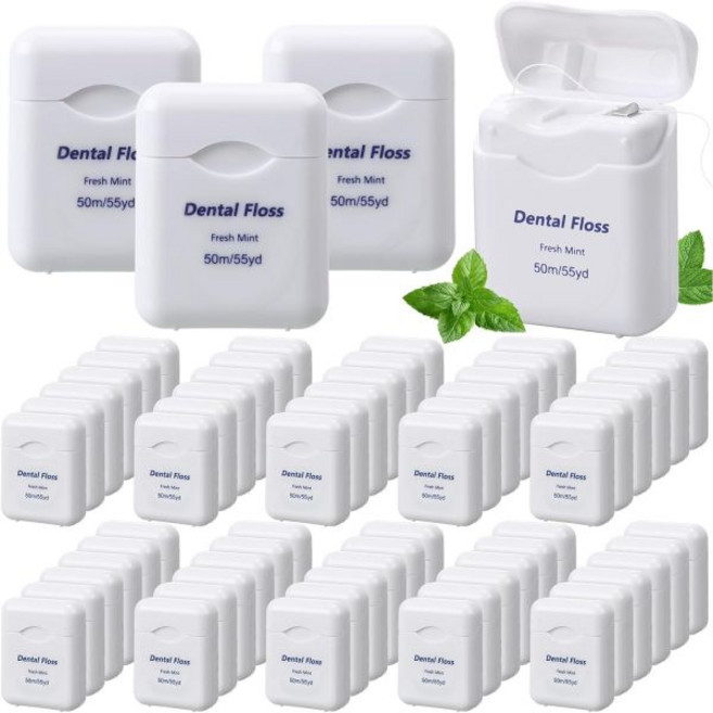 60팩 치과 치실 벌크 민트 맛 각 50m 여행용 구강 관리 치아 및 잇몸 보호화이트, White, 1개
