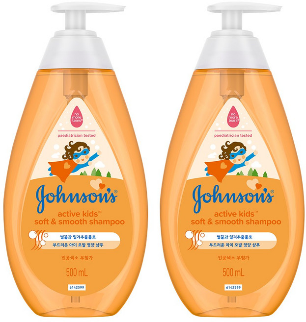 존슨즈베이비 액티브 키즈 소프트 앤 스무드 샴푸, 500ml, 2개