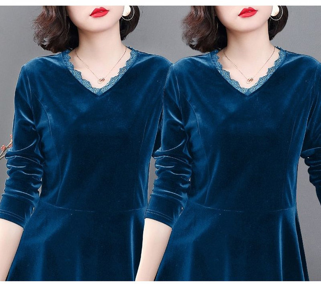 봄 가을 1+1 중년 여성 긴팔 티셔츠 캐주얼 레깅스 상의 루즈핏 엄마 긴팔티 기질 벨벳 브이넥 티셔츠 CY