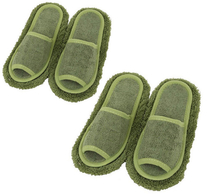 청소슬리퍼 [1+1] 걸레슬리퍼 극세사 층간소음 발걸레 거실화, 카키여2개, 1세트