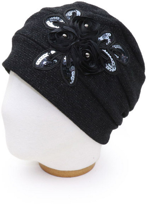 여성 겨울모자 비니 스팽글 장미