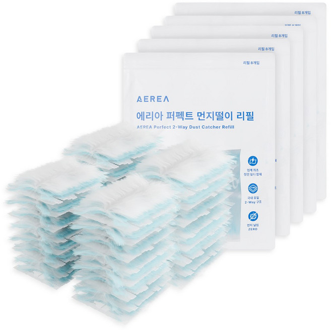 에리아 청소용품 먼지떨이개 정전필터 2WAY 퍼펙트 먼지떨이 리필 8P, 5세트, 혼합색상