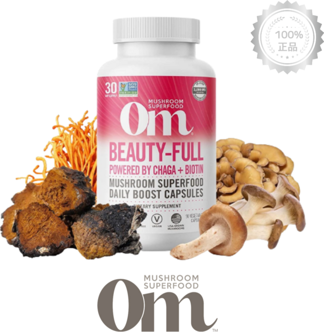 옴 머쉬룸 비오틴 뷰티 풀 1000mcg 90캡슐 동충하초 차가 새송이 잎새 버섯 함유, 1개, 기본, 90정