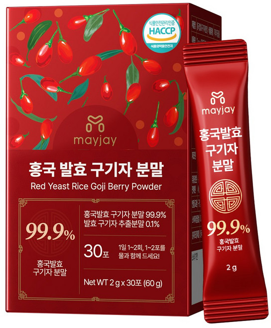 홍국 발효 청양 구기자 분말 국산 스틱, 1개, 60g