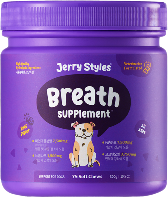 제리스타일스 동물병원 강아지 군침영양제 반려견 간식형영양제 대용량 / 75chews, 75정, 호흡기/기관지, 1개
