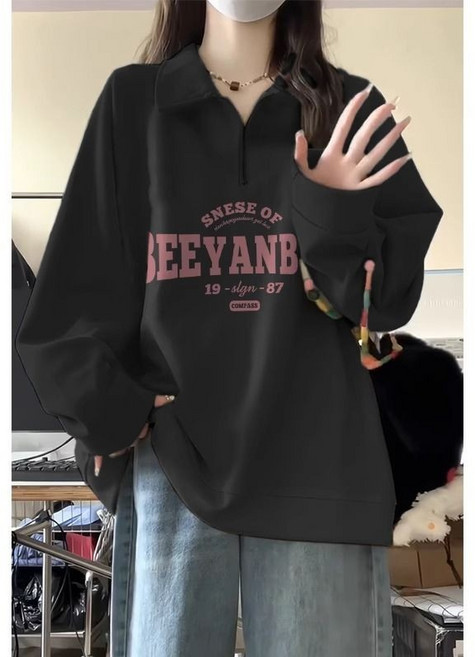 Polo領衛衣女春秋新款寬鬆顯瘦半拉鍊長袖上衣