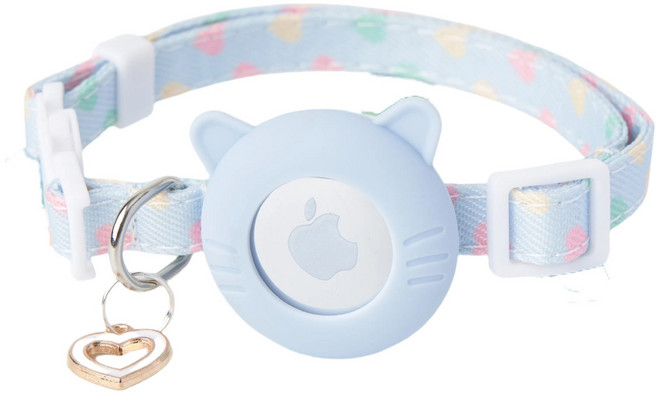 에어태그 고양이 목걸이 목줄 냥이 위치 넥밴드 반려동물 실리콘 커버 네임택, 1개, 블루