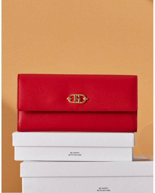 헤지스 레드 로고장식 소가죽 장지갑 YMHIWA5F141R2